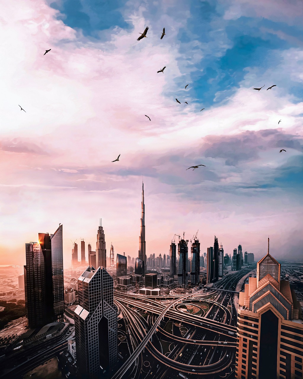 city, buildings, architecture, futuristic, modern, dubai, nature, birds, sunny, sky, clouds, urban, dubai, dubai, dubai, dubai, dubai